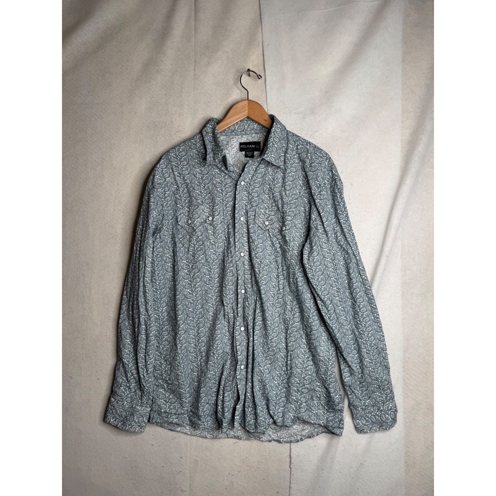 Pelham Mens 2XLT Blue Paisley Cotton Western Long Sleeve Button Down Shirt Tall